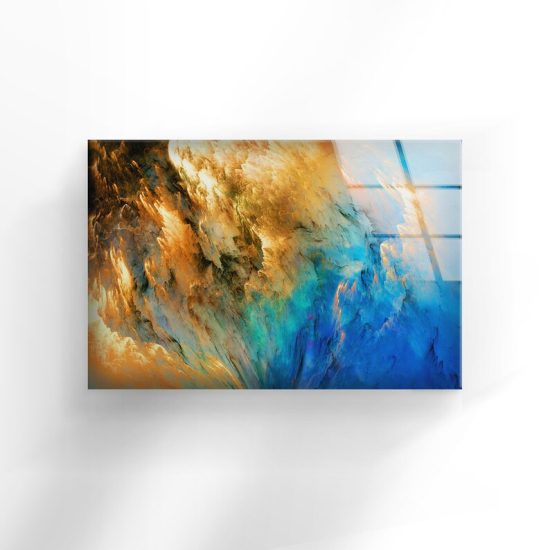 Tempered Glass Printing Wall Decor Ation For Living Room Stained Wall Art Blue Gold Marble Abstract Wall Art 1