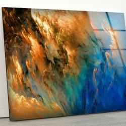 Tempered Glass Printing Wall Decor Ation For Living Room Stained Wall Art Blue Gold Marble Abstract Wall Art
