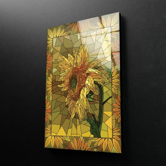 Tempered Glass Printing Wall Decor Ation For Living Room Stained Wall Art Mosaic Yellow Sunflower Wall Art 1