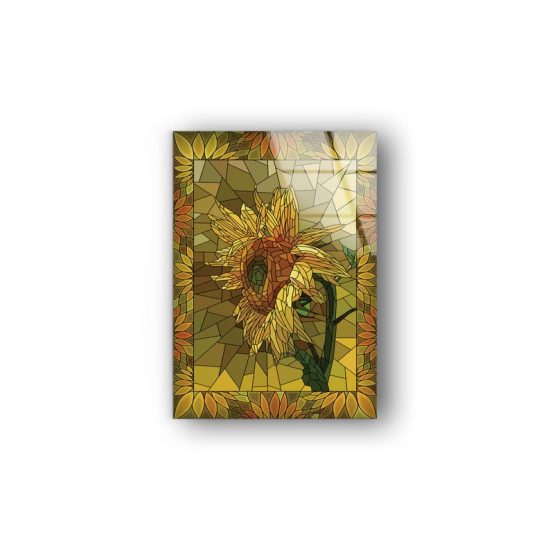 Tempered Glass Printing Wall Decor Ation For Living Room Stained Wall Art Mosaic Yellow Sunflower Wall Art 2
