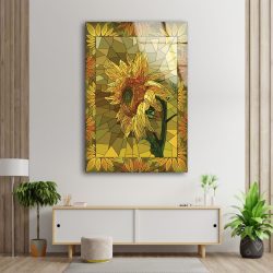 Tempered Glass Printing Wall Decor Ation For Living Room Stained Wall Art Mosaic Yellow Sunflower Wall Art