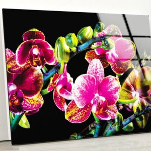 Tempered Glass Printing Wall Decor Ation For Living Room Stained Wall Art Orchid Flower Purple Wall Art