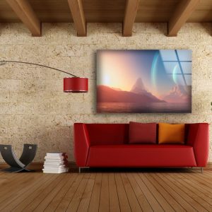 Tempered Glass Printing Wall Decor Ation For Living Room Stained Wall Art Planet Fantastic Landscape Art 2