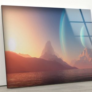 Tempered Glass Printing Wall Decor Ation For Living Room Stained Wall Art Planet Fantastic Landscape Art