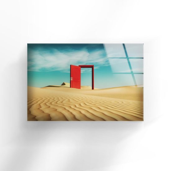 Tempered Glass Printing Wall Decor Ation For Living Room Stained Wall Art Red Door 3D Render Illustration 1