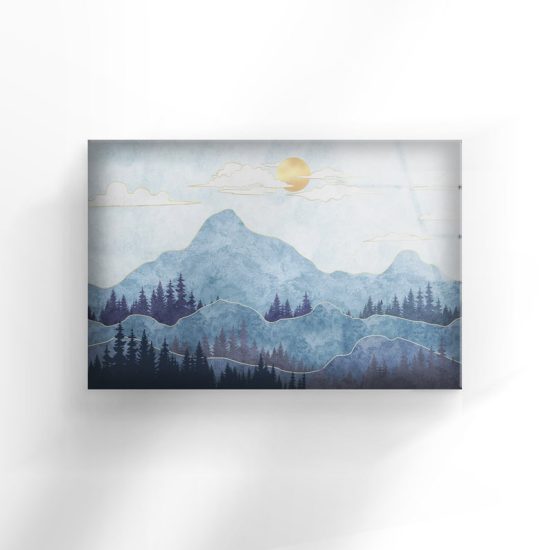 Tempered Glass Printing Wall Decor Ation For Living Room Stained Wall Art Silhouettes Of Mountains With Trees 2