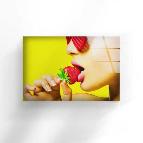Tempered Glass Printing Wall Decor Ation For Living Room Stained Wall Art Strawberry Woman Fruit Cool Art 1