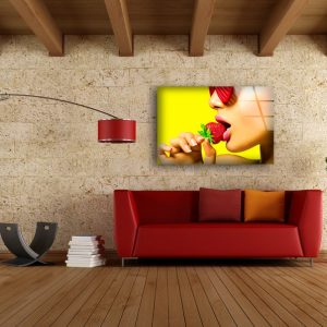 Tempered Glass Printing Wall Decor Ation For Living Room Stained Wall Art Strawberry Woman Fruit Cool Art 2