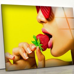 Tempered Glass Printing Wall Decor Ation For Living Room Stained Wall Art Strawberry Woman Fruit Cool Art