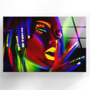 Tempered Glass Printing Wall Decor Ation For Living Room Stained Wall Art Vivid Neon Woman Wall Art 1