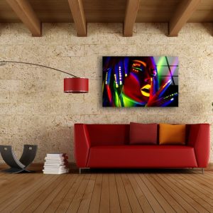 Tempered Glass Printing Wall Decor Ation For Living Room Stained Wall Art Vivid Neon Woman Wall Art 2