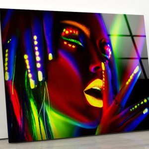 Tempered Glass Printing Wall Decor Ation For Living Room Stained Wall Art Vivid Neon Woman Wall Art