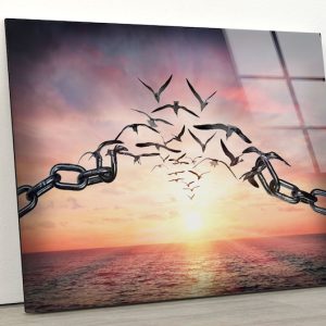 Tempered Glass Printing Wall Decor Ation For Living Room Sunset Bird Wall Art Sunset Sea View Wall Art