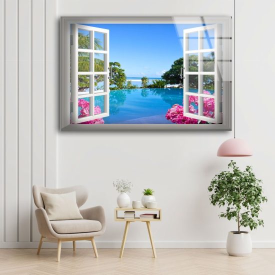 Tempered Glass Printing Wall Decor Ation For Living Room Tropical Beach Window Wall Art Decals 3D Ocean 1
