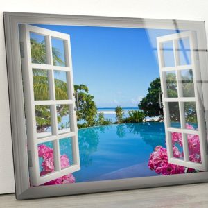 Tempered Glass Printing Wall Decor Ation For Living Room Tropical Beach Window Wall Art Decals 3D Ocean 2
