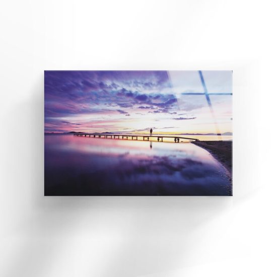 Tempered Glass Printing Wall Decor Ation For Living Room Wall Hanging Abstract Art Sunset Dock View 1
