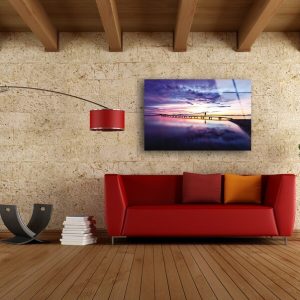 Tempered Glass Printing Wall Decor Ation For Living Room Wall Hanging Abstract Art Sunset Dock View 2