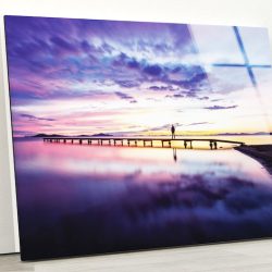 Tempered Glass Printing Wall Decor Ation For Living Room Wall Hanging Abstract Art Sunset Dock View