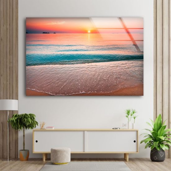 Tempered Glass Printing Wall Decor Ation For Living Room Wall Hanging Beach Wall Art Sea Wave Sunset Wall Art 1