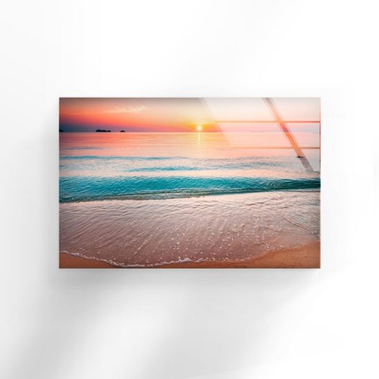 Tempered Glass Printing Wall Decor Ation For Living Room Wall Hanging Beach Wall Art Sea Wave Sunset Wall Art 2