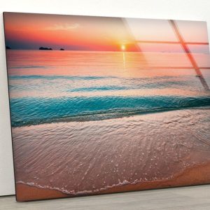 Tempered Glass Printing Wall Decor Ation For Living Room Wall Hanging Beach Wall Art Sea Wave Sunset Wall Art