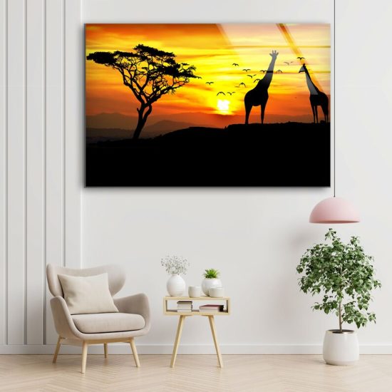 Tempered Glass Printing Wall Decor Ation For Living Room Wall Hanging Giraffe Wall Art Wild Life Wall Art 2