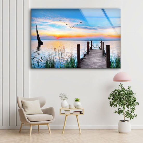 Tempered Glass Printing Wall Decor Ation For Living Room Wall Hanging Sea View Wall Art Lake View Wall Art 2