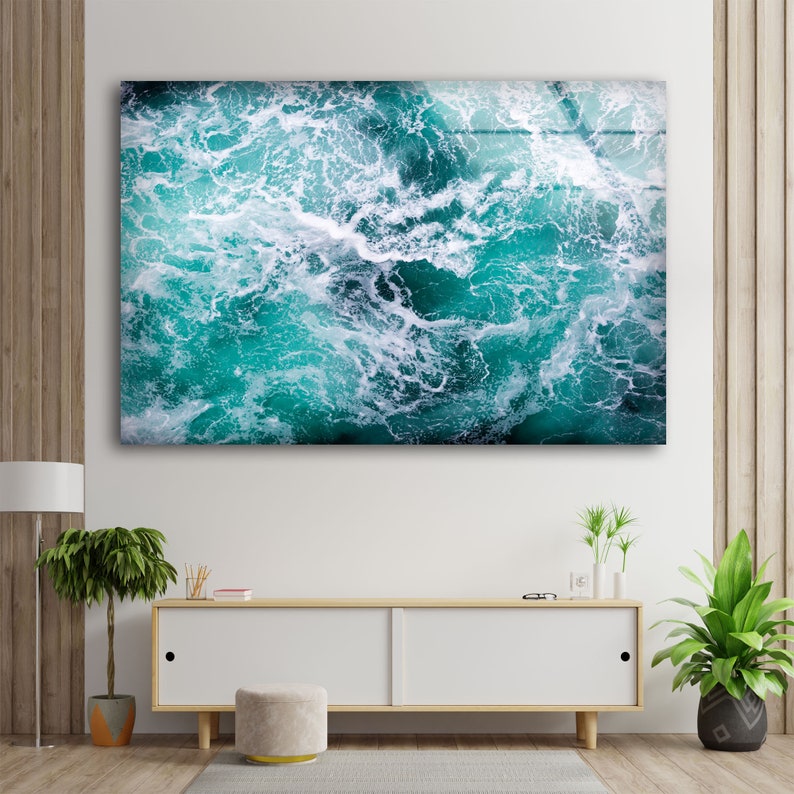 Tempered Glass Printing Wall Decor Glass Wall Art Sea Wave Wall Art Sea ...