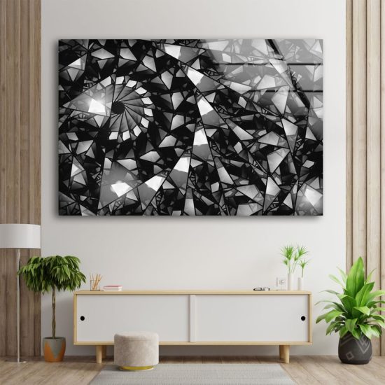 Tempered Glass Wall Art Glass Wall Art Home Hanging Modern Wall Decor Silver Abstract Art Stained Fractal Wall Art 1