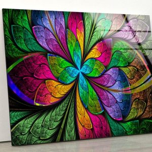 Tempered Glass Wall Art Glass Wall Art Uv Printed Modern Wall Decor Abstract Wall Art Fractal Flower In Stained Glass Window Wall Art 1