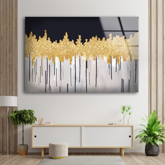 Tempered Glass Wall Art Glass Wall Decor Glass Wall Printing Fractal Wall Art Silver Gold Abstract Wall Art 1