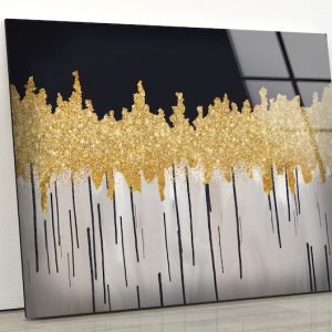 Tempered Glass Wall Art Glass Wall Decor Glass Wall Printing Fractal Wall Art Silver Gold Abstract Wall Art