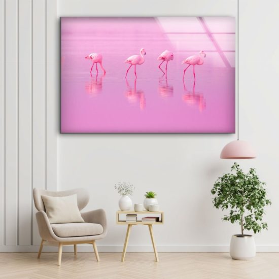 Tempered Glass Wall Art Home Hanging Modern Wall Decor Tropical Flamingo Wall Art Pink Art 1