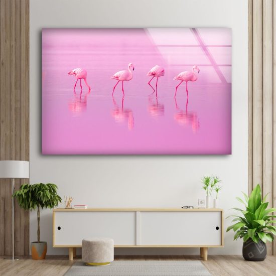 Tempered Glass Wall Art Home Hanging Modern Wall Decor Tropical Flamingo Wall Art Pink Art 2