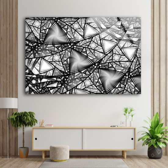Tempered Glass Wall Art Oversize Abstract Art And Cool Wall Hanging Gray Abstract Stained Glass Wall Art Black Fractal Art 1