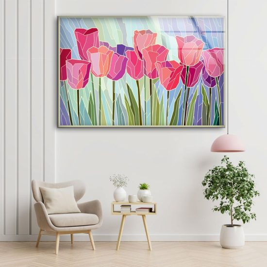 Tempered Glass Wall Art Oversize Abstract Wall Art Flower Window Glass Wall Art Stained Tulip Glass Wall Art 1