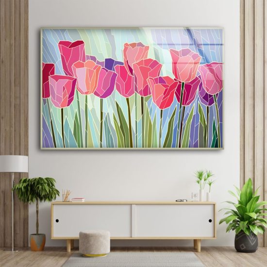 Tempered Glass Wall Art Oversize Abstract Wall Art Flower Window Glass Wall Art Stained Tulip Glass Wall Art