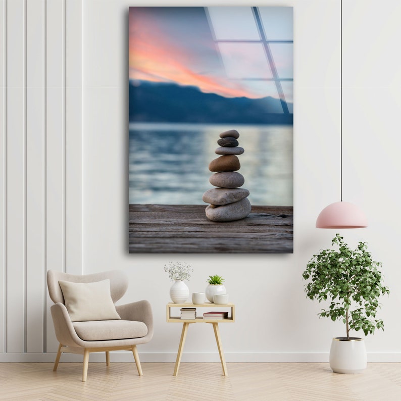 Tempered Glass Wall Art Oversized Balanced Stones Wall Art Zen Stones ...