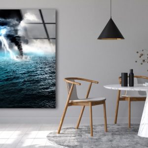 Tempered Glass Wall Art Uv Printed Home Hanging Modern Wall Decor Tornado In The Sea