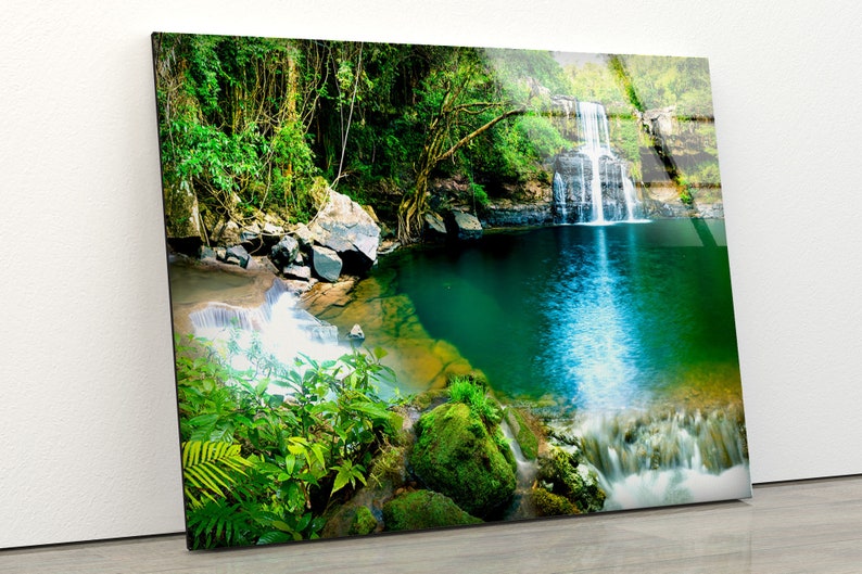 Tempered Glass Wall Art Uv Printed Home Hanging Waterfall View Wall Art Lake Wall Art