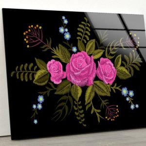 Tempered Glass Wall Art Valentines Flower Wall Decor Glass Printing Rose Wall Hangings Rose Cross Stitch Pattern 1