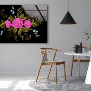 Tempered Glass Wall Art Valentines Flower Wall Decor Glass Printing Rose Wall Hangings Rose Cross Stitch Pattern 2