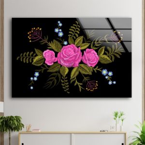 Tempered Glass Wall Art Valentines Flower Wall Decor Glass Printing Rose Wall Hangings Rose Cross Stitch Pattern