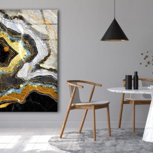 Tempered Glass Wall Art Valentines Glass Printing Wall Hangings Gold Black Abstract Wall Art Epoxy Resin Geode Wall Art 1