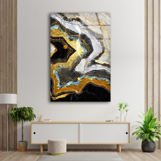 Tempered Glass Wall Art Valentines Glass Printing Wall Hangings Gold Black Abstract Wall Art Epoxy Resin Geode Wall Art 2