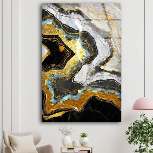 Tempered Glass Wall Art Valentines Glass Printing Wall Hangings Gold Black Abstract Wall Art Epoxy Resin Geode Wall Art