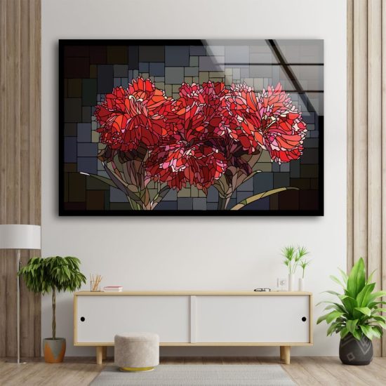 Tempered Glass Wall Decor Abstract Wall Art Modern Wall Art Red Flower Stained Wall Art 1