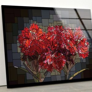 Tempered Glass Wall Decor Abstract Wall Art Modern Wall Art Red Flower Stained Wall Art