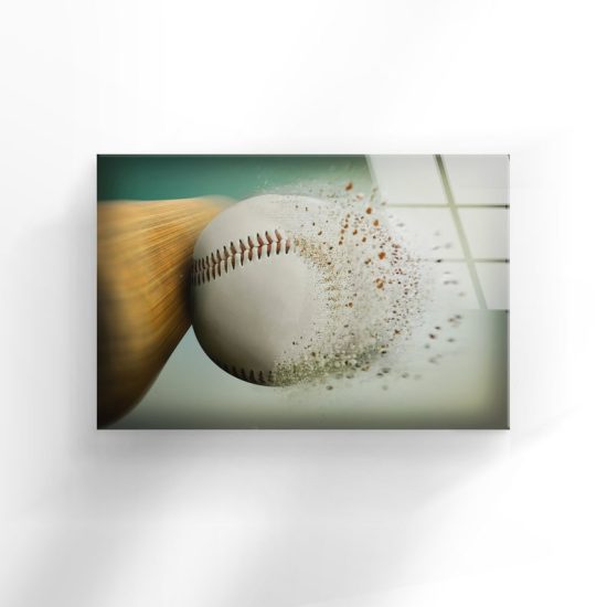 Tempered Glass Wall Decor Glass Printing Wall Hangings Abstract Baseball Hit 1