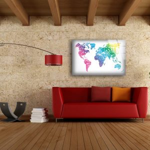 Tempered Glass Wall Decor Glass Printing Wall Hangings Abstract Colorful World Map Art 2